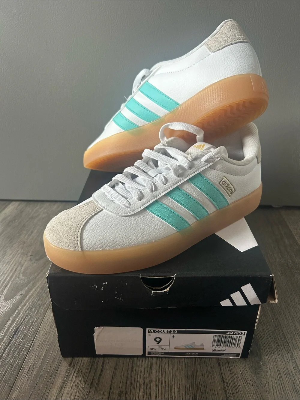 Adidas Women’s White & Aqua Low-Top Sneakers with Gum Sole